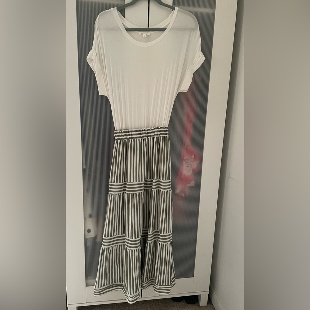 White and Green Striped Dress